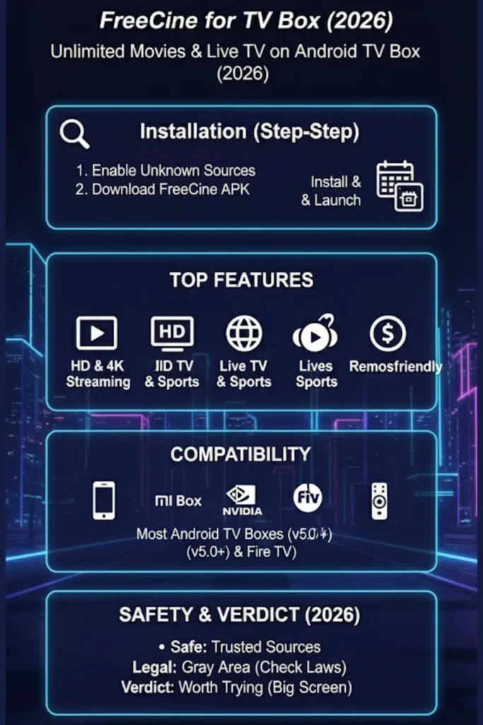 FreeCine for TV Box – Unlimited Movies & Live TV on Android TV Box (2026)