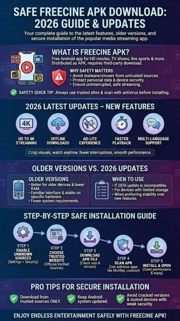 Safe FreeCine APK Download – Full Guide to 2026 Updates and Older Versions