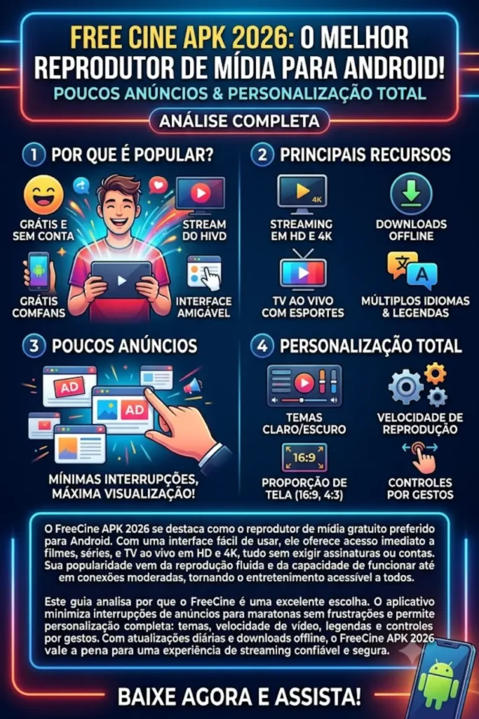 Análise do FreeCine APK 2026 – Um Reprodutor de Mídia para Android com Interface Simples