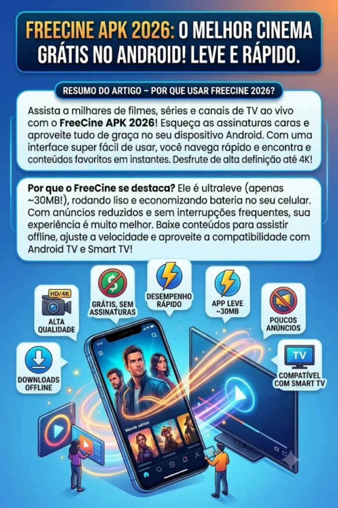 Experimente o FreeCine APK 2026 – Reprodutor de Vídeo Leve e Rápido para Android