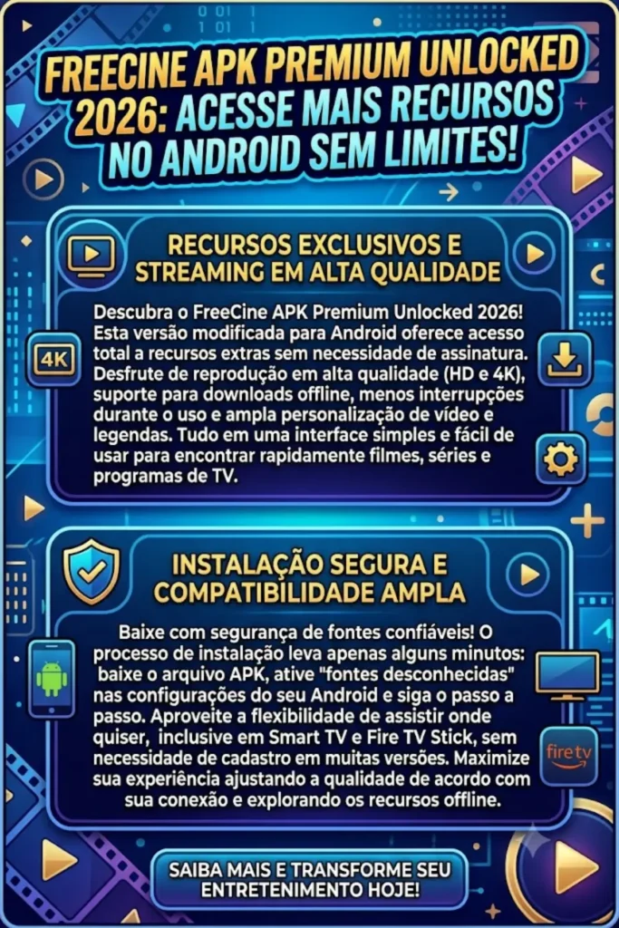 FreeCine APK Premium Unlocked 2026 – Acesse Mais Recursos no Android
