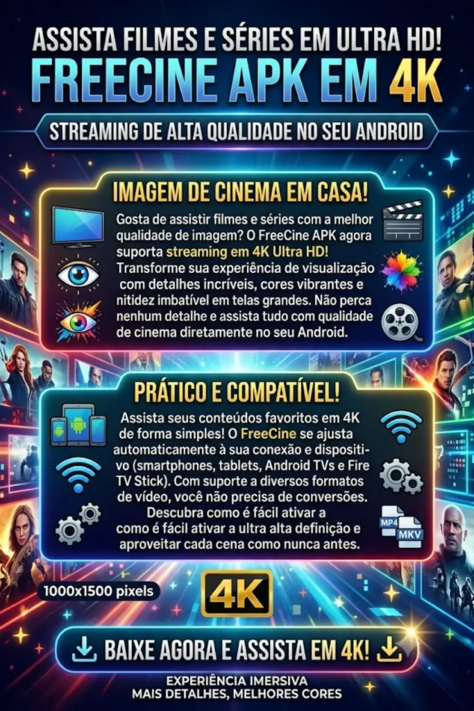 FreeCine APK Streaming em 4K – Assista a Filmes e Séries em Ultra HD
