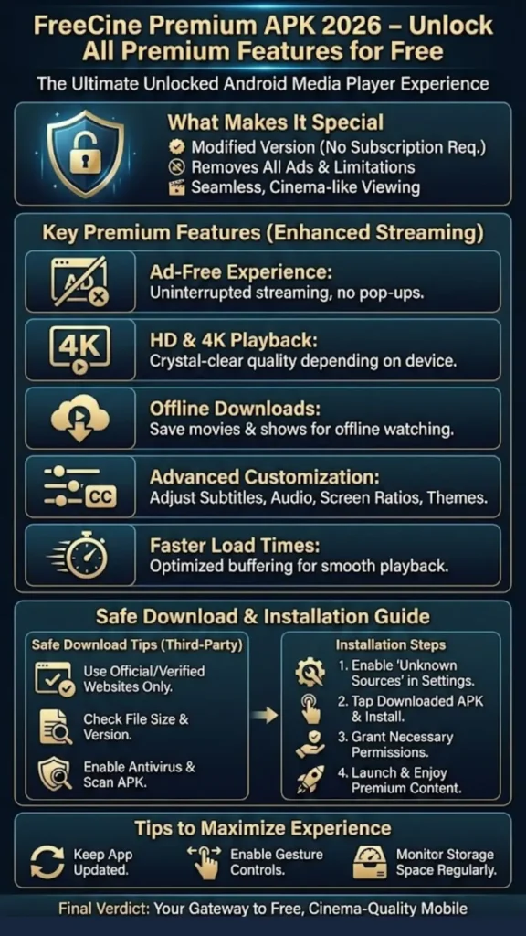 FreeCine Premium APK 2026 – Unlock All Premium Features for Free