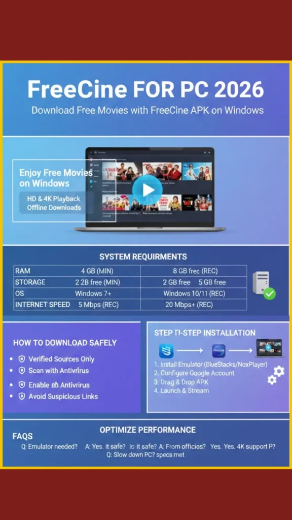 FreeCine for PC 2026 – Download Free Movies with FreeCine APK on Windows