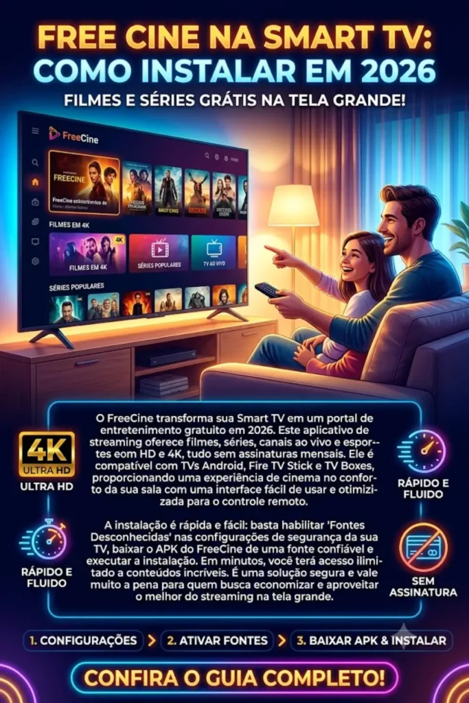 FreeCine na Smart TV – Como Instalar e Assistir Filmes Grátis na Tela Grande (2026)