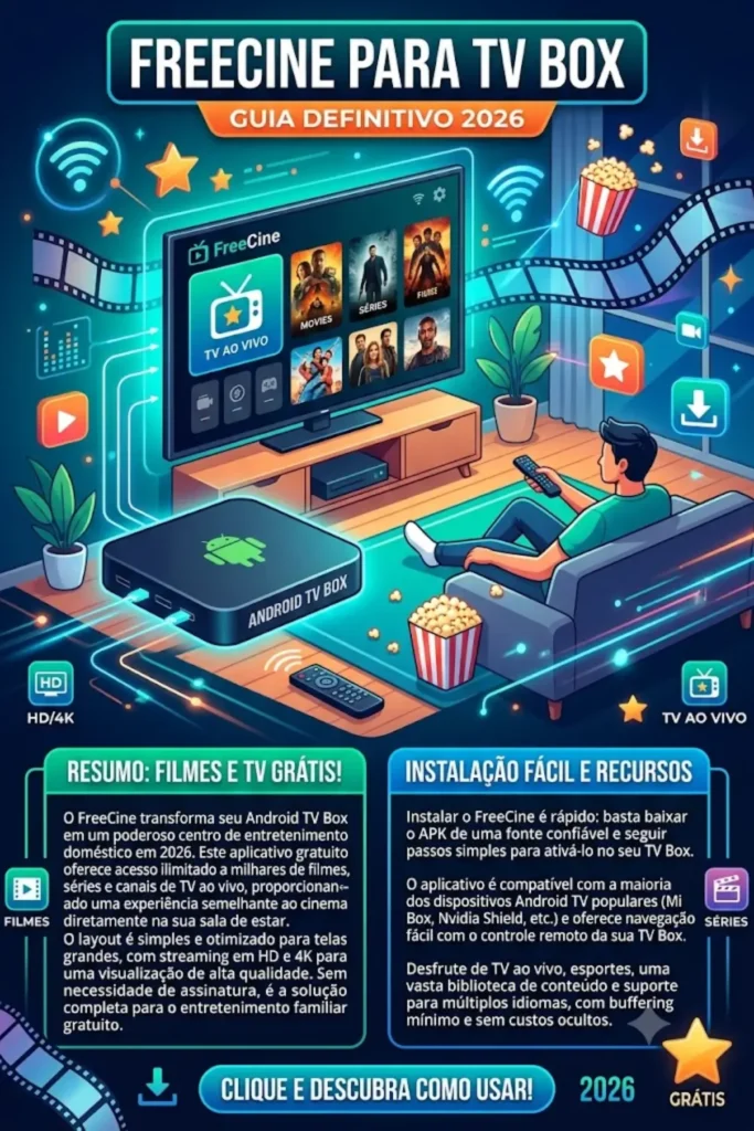 FreeCine para TV Box – Filmes Ilimitados e TV ao Vivo no Android TV Box (2026)