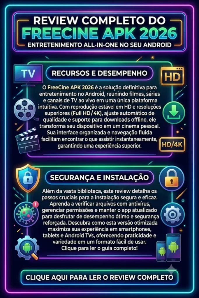 Review Completo do FreeCine APK 2026 – Filmes, TV ao Vivo, Reprodução em HD e Segurança