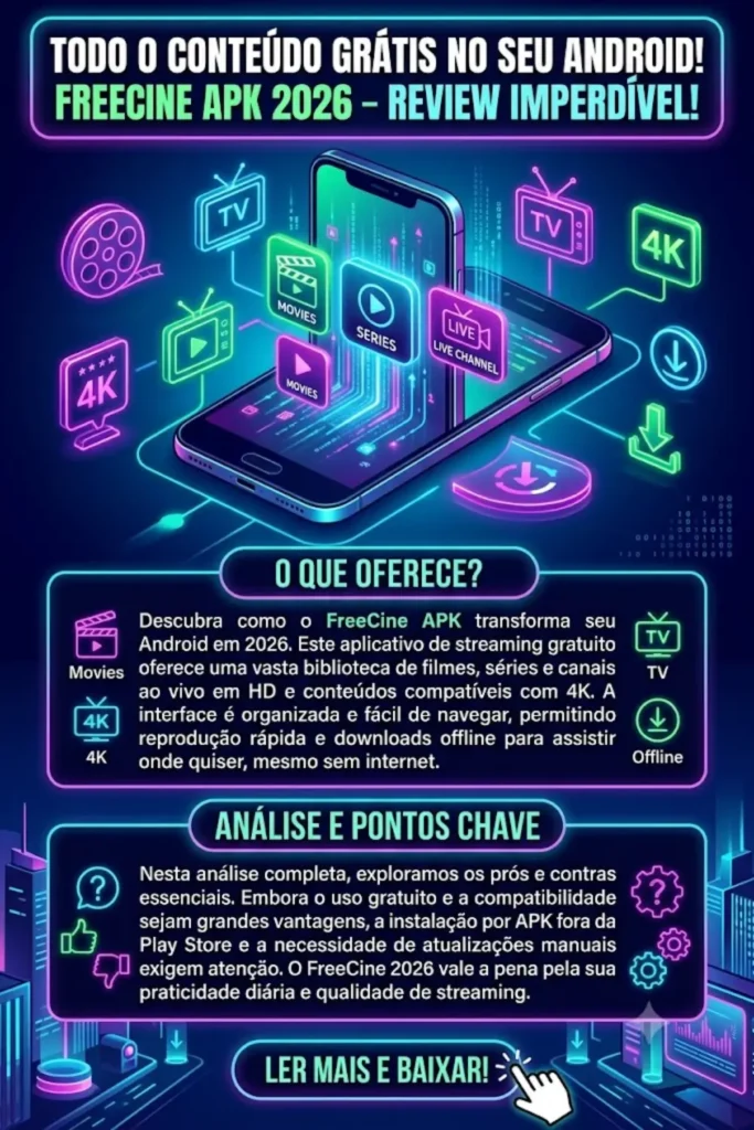 FreeCine APK para Android 2026 – Review Completo do Aplicativo de Streaming Gratuito